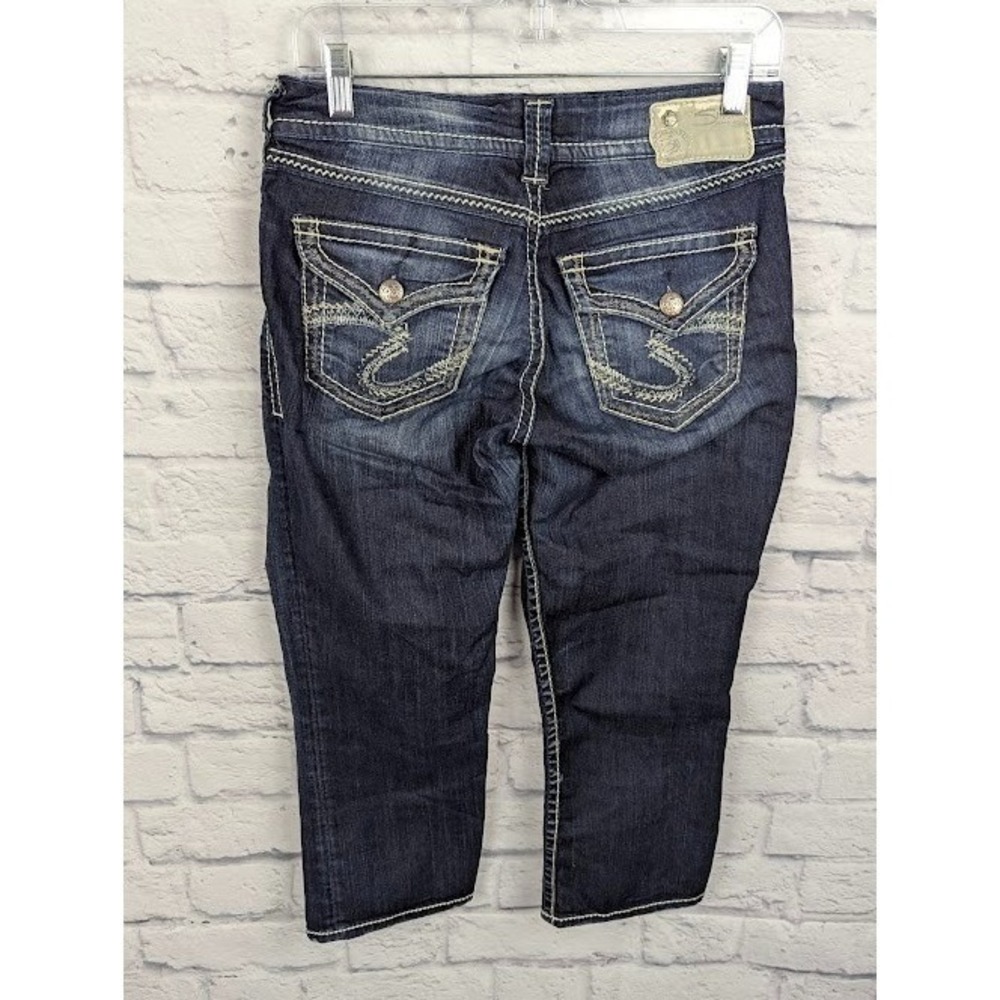 Silver Suki Flap Capri Women's Jeans Size 28 Dark Wash Embroidered Pocket